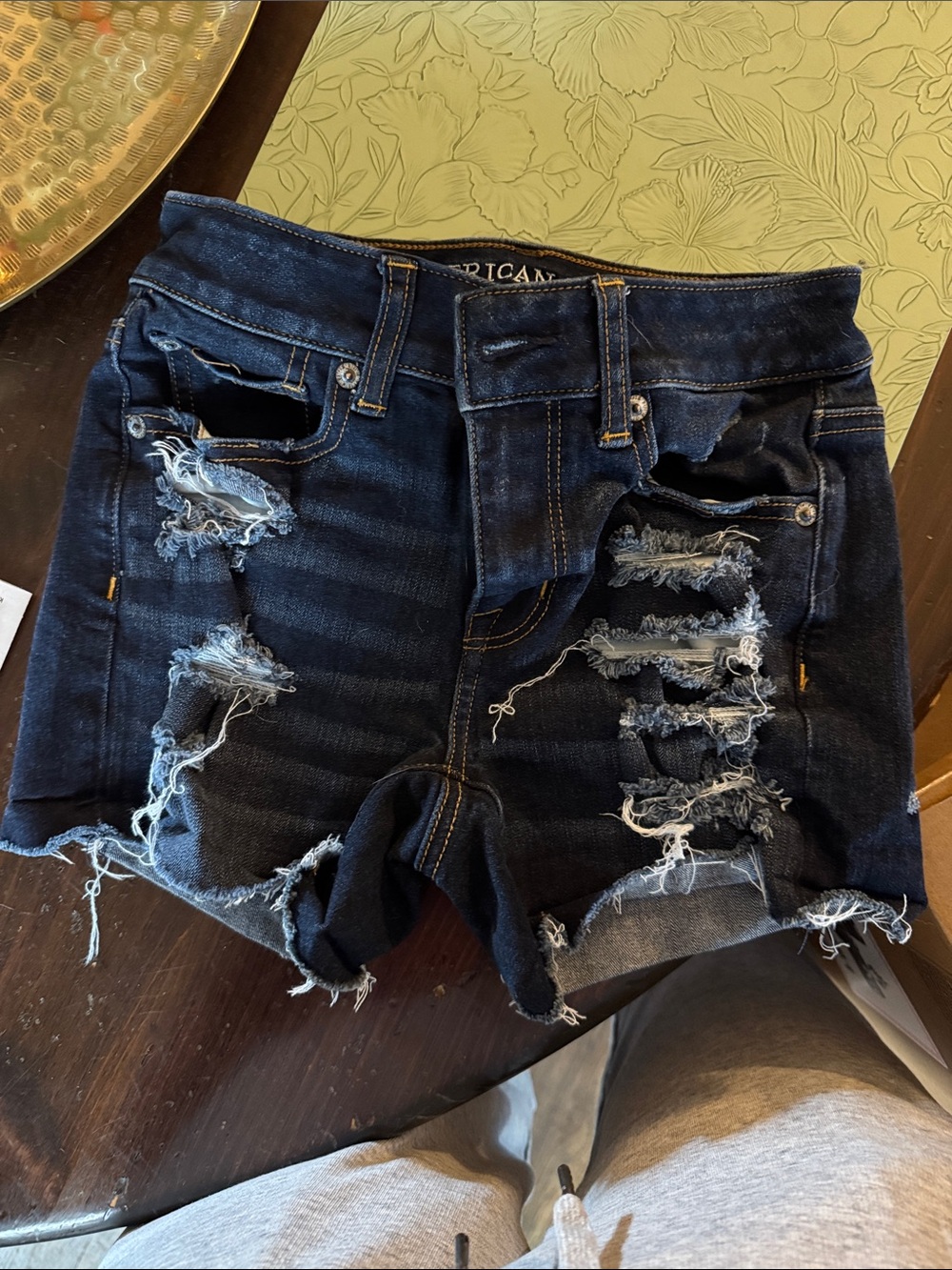 American Eagle Outfitters Distressed Dark Blue Denim Cutoff Shorts